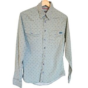 Justin Mens Geometric Print Long‎ Sleeve Button Up Western Shirt Size S